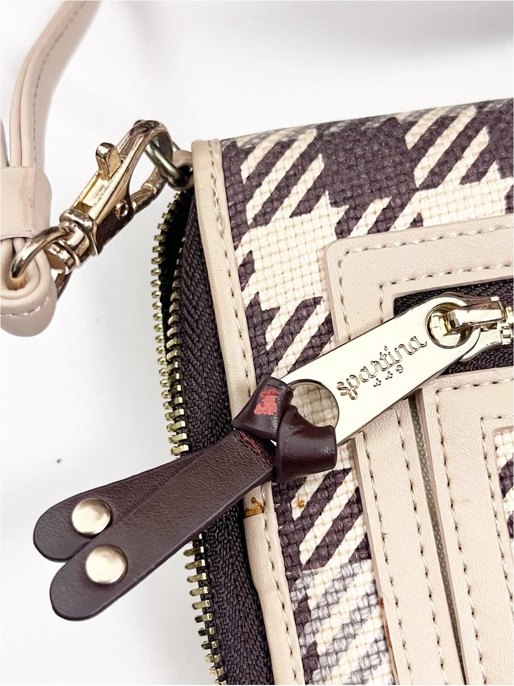 SPARTINA 449 Plaid Natural Linen Genuine Leather Interior Exterior Bag W/ Wallet